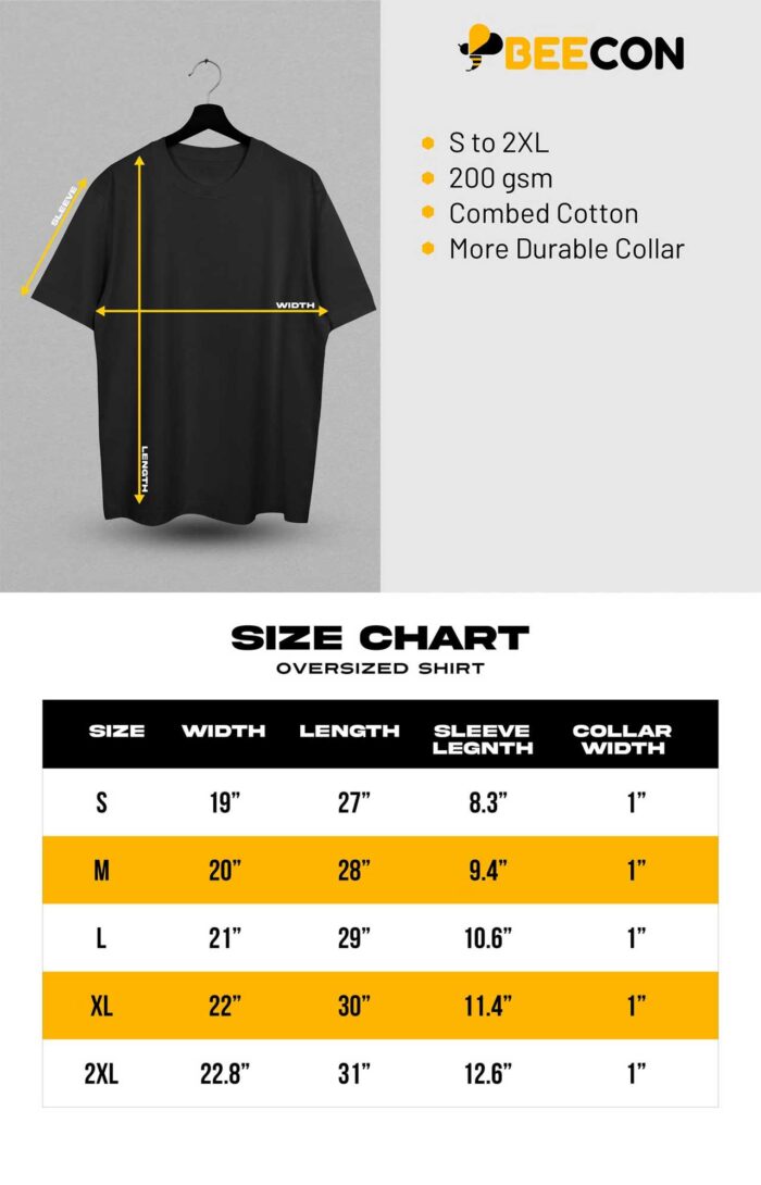 BeeCon T-Shirt Sizes